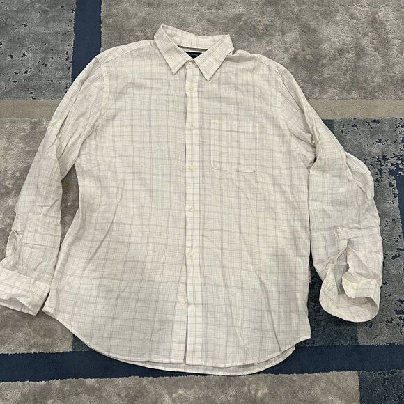 Banana Republic Shirt Mens Extra Large Gray Roll Tab Long Sleeve Linen Blend - Picture 4 of 9